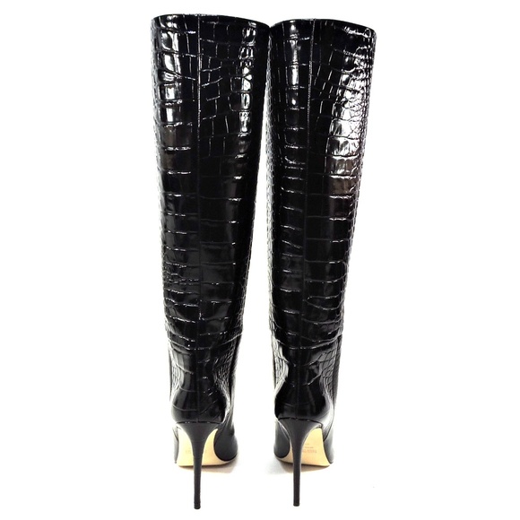 PARIS TEXAS 🇮🇹 WOMEN'S BLACK EMBOSSED CROCO STILETTO FASHION BOOTS - Picture 7 of 9